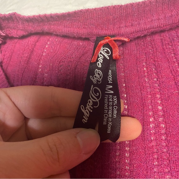 100% Cotton Love by Design Open Knit Sweater V Neck Stretch Longsleeve Fuschia M - Picture 5 of 9